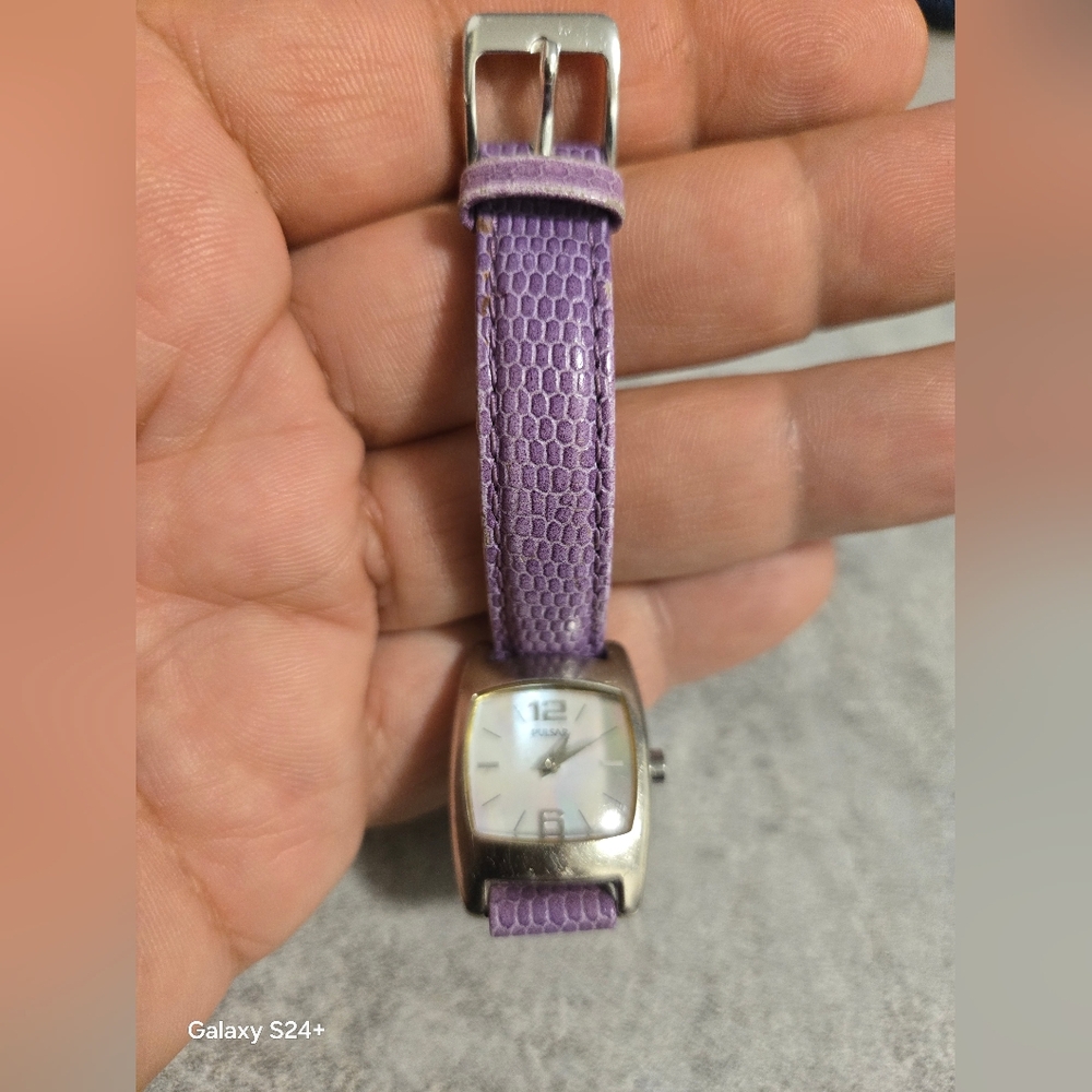 Pulsar Watch Women VC10-XD28 20mm Silver Tone Purple Leather Band New Battery - Picture 4 of 7